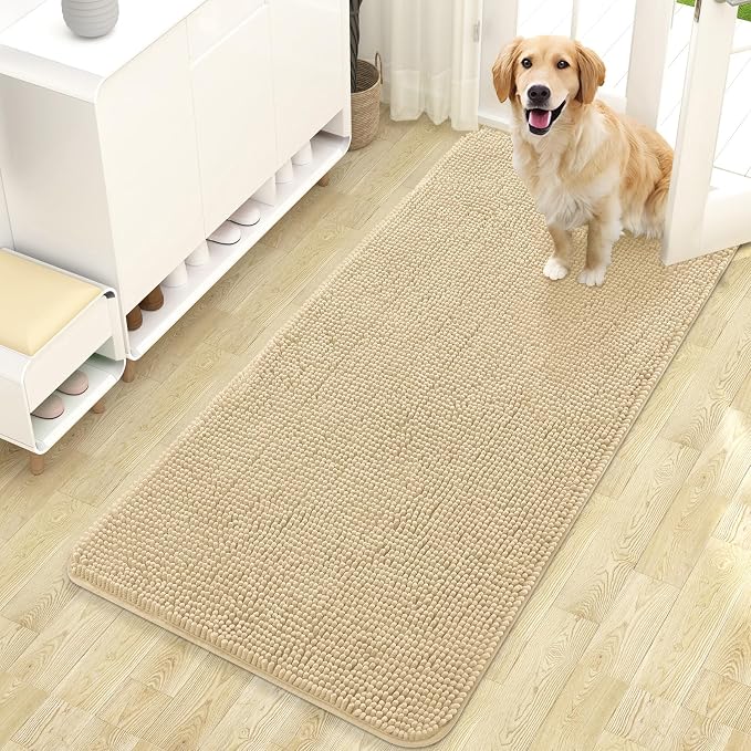 OLANLY Dog Door Mat for Muddy Paws 47x24, Super Absorbent Chenille Mud Mat | Sand, Absorbs Moisture and Dirt, Non-Slip Machine Washable Doormat, Quick-Drying Indoor Entryway Floor Carpet for Dogs