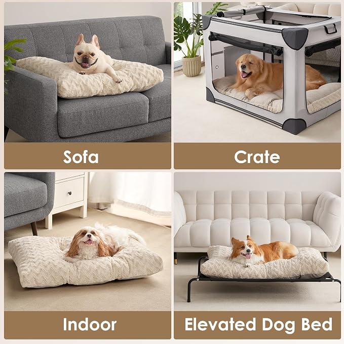 EHEYCIGA XXL Washable Dog Bed for Crate 47x29 Inch, Kennel Pad for Extra Large Dogs Up to 100 lbs, Plush and Comfy Pet Sleeping Mat, Beige
