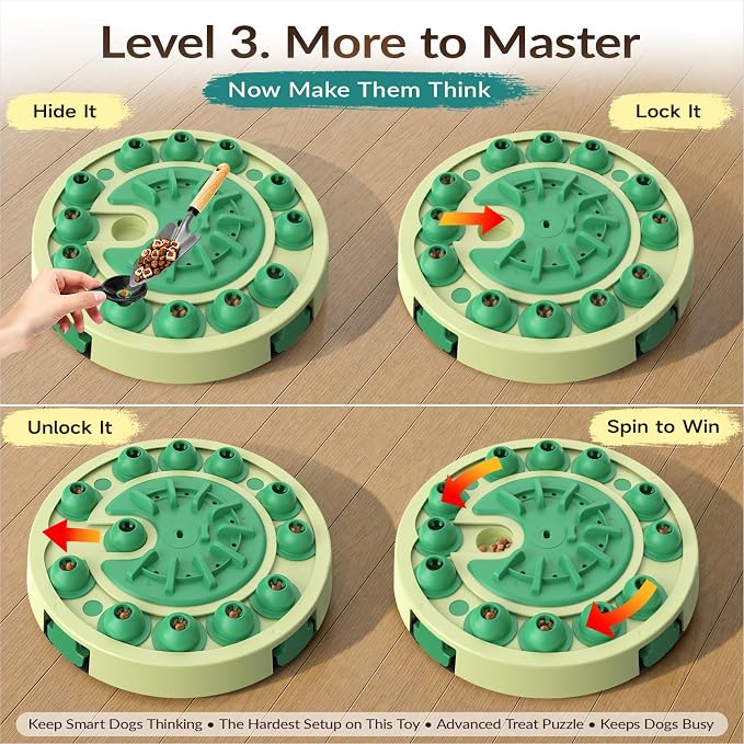 KADTC Dog Puzzle Toy, Large Size, 3 Levels of Step-by-Step Challenge, 4 Ways to Play Beginner to Advanced Slow Feeder & Mental Stimulation for Smart Dogs Enrichment Toys