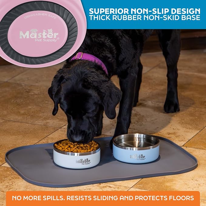 Master Pet Supply Stainless Steel Dog Bowls - 25 oz, Heavy Duty - Rose Quartz, Double Wall Extra-Thick Insulated, Non-Slip Pet Water Bowl for Dogs, Cats & Pets, Anti Rust Metal, Dish Washer Safe