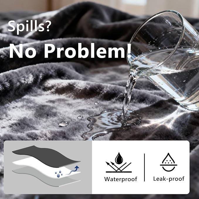 gogobunny Waterproof Flannel Blanket for Bed Couch Sofa, Reversible Double-Sided Throw for Dog Cat, Stain Resistant Furniture Protector Against Liquid Pee and Fur (90" x 108", Dark Grey/Light Grey)