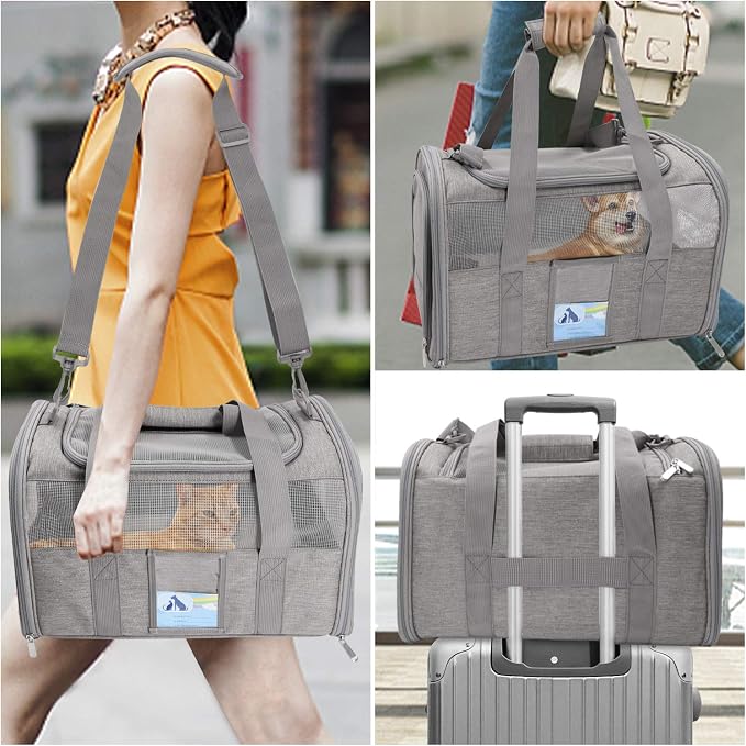 Refrze Cat Carrier for Large Cats 20 lbs, Medium Cat Under 25 lbs, Dog Carriers for Small Dogs, Soft Travel Pet Carrier for 2 Cats Small Dogs, Grey