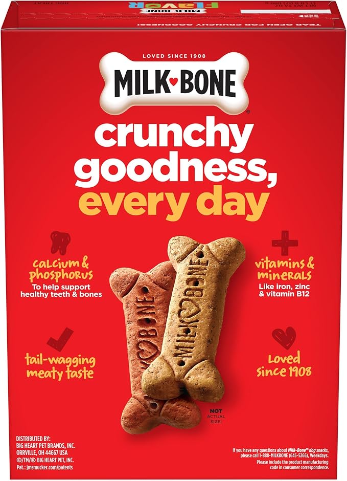 Milk-Bone Flavor Snacks, Large Dog Treats, 24 Oz. | 5 flavors per box (beef, chicken, turkey, bacon & sausage flavors with other natural flavors), made with 15% protein
