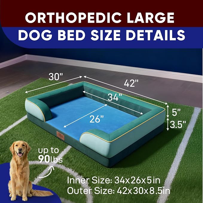 Comfort Expression Orthopedic Dog Bed for Extra Large Dogs with Bolster | Waterproof Dog Couch Bed with Washable Cover & Non-Slip Bottom, Supportive Egg Crate Foam XL Pet Bed, 42x30 Inch