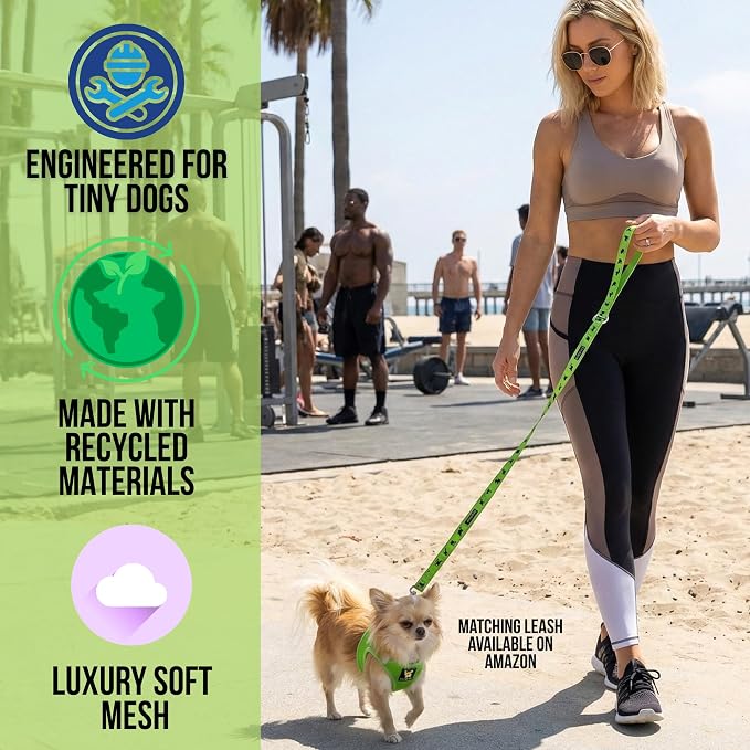EcoBark Rapid Fastener Super Comfort Fully Adjustable Double Padded Step in Dog Harness (X-Small, Green)
