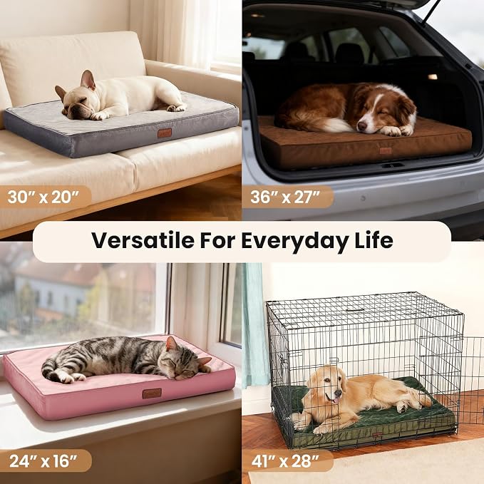 OhGeni Orthopedic Waterproof Dog Bed for Medium Dogs, Machine-Washable Removable Cover in Easy-Clean Fabric, Reversible Memory Foam & Easy-Carry Handle, Suitable for Crate, 30 inch (Gray)