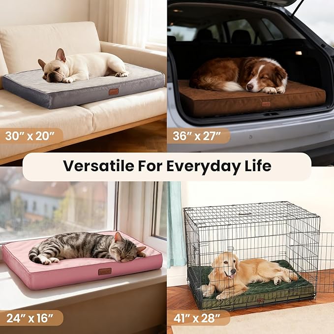 OhGeni Orthopedic Waterproof Medium Dog Bed, Memory Foam, 30 inch(Pink) | Machine-Washable Removable Cover in Easy-Clean Fabric, Reversible Memory Foam & Easy-Carry Handle, Suitable for Crate