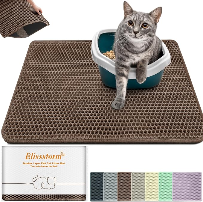 Cat Litter Mat 35"x24",Double Layer EVA Litterbox Mat Brown | Extra Large Honeycomb, Waterproof & non-slip, Odor-free, easy clean, washable durable floor protector,scatter control