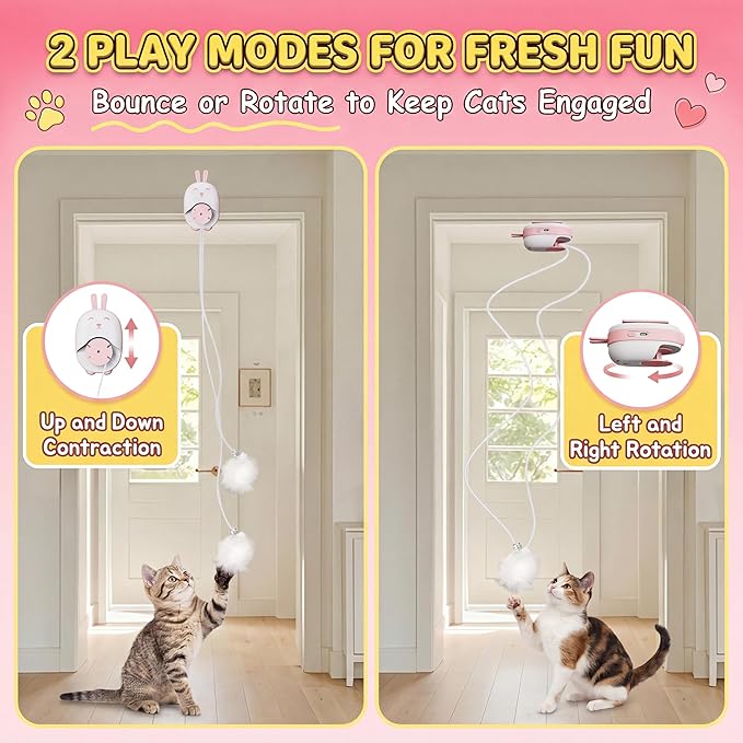 Interactive Cat Toys for Indoor Cats, USB Rechargeable Electric Teaser with Clip, Automatic Cat Toys to Self Play Enrichment Toy for Bored Kittens & Adult Cats (Pink)