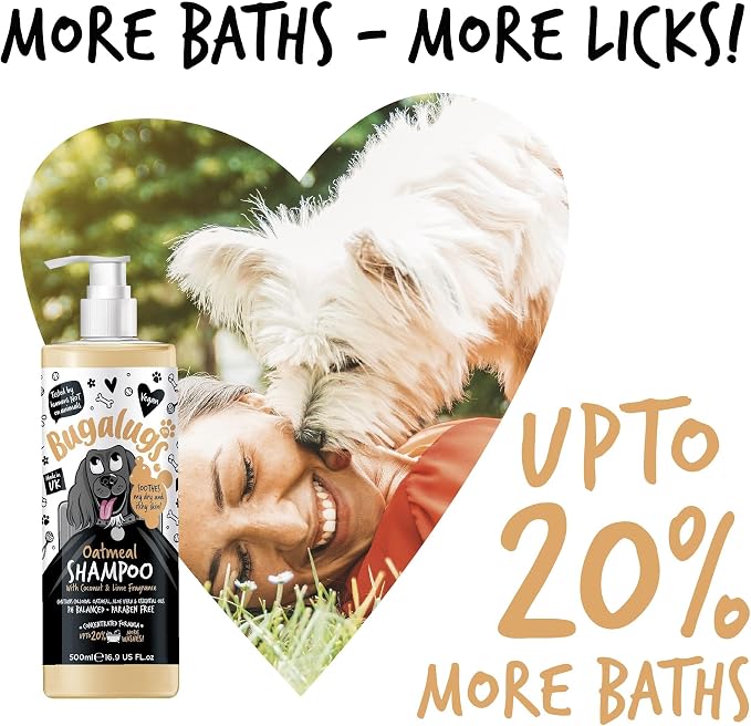 BUGALUGS Oatmeal & Aloe Vera Dog Shampoo Dog Grooming Shampoo Products for Smelly Dogs with Fragrance, Oatmeal Puppy Shampoo, Professional Vegan pet Shampoo & Conditioner