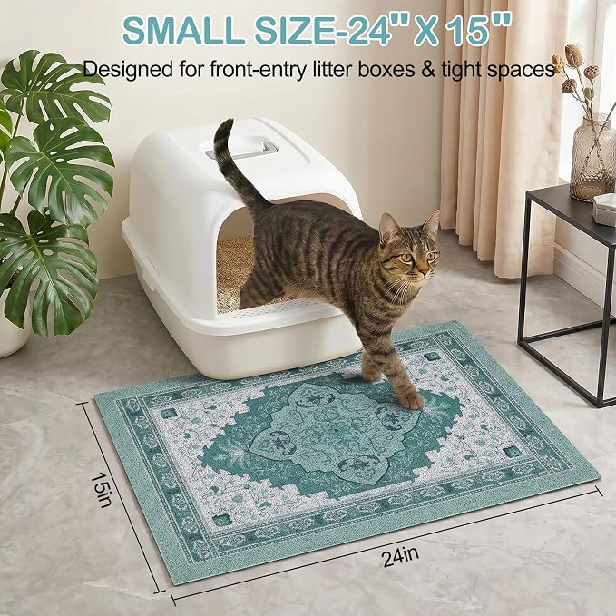 Glittme Cat Litter Mat, 24"x15" Non-Slip Washable Trapping Mat for Cats | Litter Trapping Mat With Thick PVC Coil To Catch Scatter, Soft On Paws And Waterproof Bottom To Protect Floors