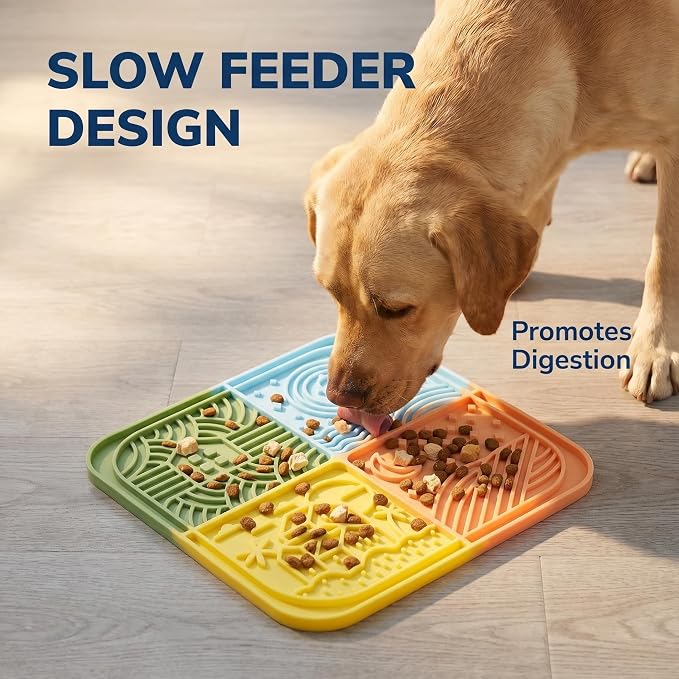 Dog Lick Mat 2 Pack with Scraper, Silicone Slow Feeder Licking Pad with Suction Cups, Multicolor Lick Mat for Dogs and Cats, Easy Clean for Bathing Grooming