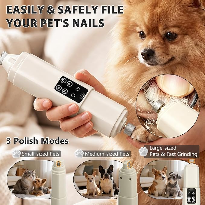 Dog Nail Grinder Quiet, 2-in-1 Paw Pad Trimmer with Light for Pets | 50dB Safe Electric Painless Grooming, 3 Grinding Ports for Paws, Faces, Ears and Body of Small & Medium Cats and Dogs