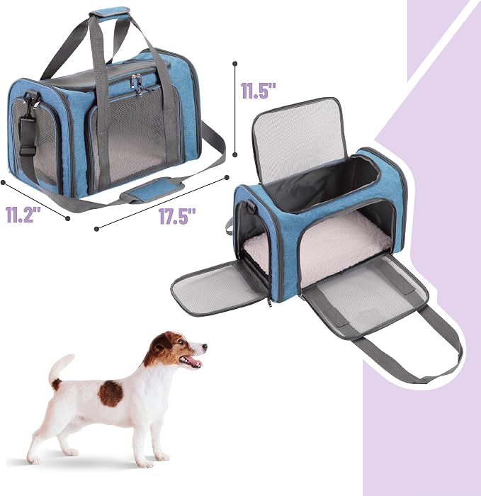 Mr. Pen- Pet Carrier, 17.5" x 11.2" x 11.5", Medium Size, Blue | Portable Travel Carrier for Small Pets, Cats & Small Dogs, Breathable Mesh, Safety Inner Leash
