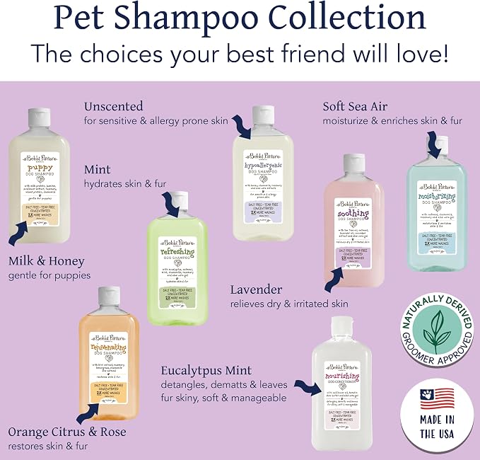 Bobbi Panter Soothing Dog Shampoo Tea Tree, Lavender, Cucumber & Oat Protein – Natural Formula for Sensitive Skin & Irritation Relief, Tear-Free, 30:1 Concentrate, Made in USA, 14 oz