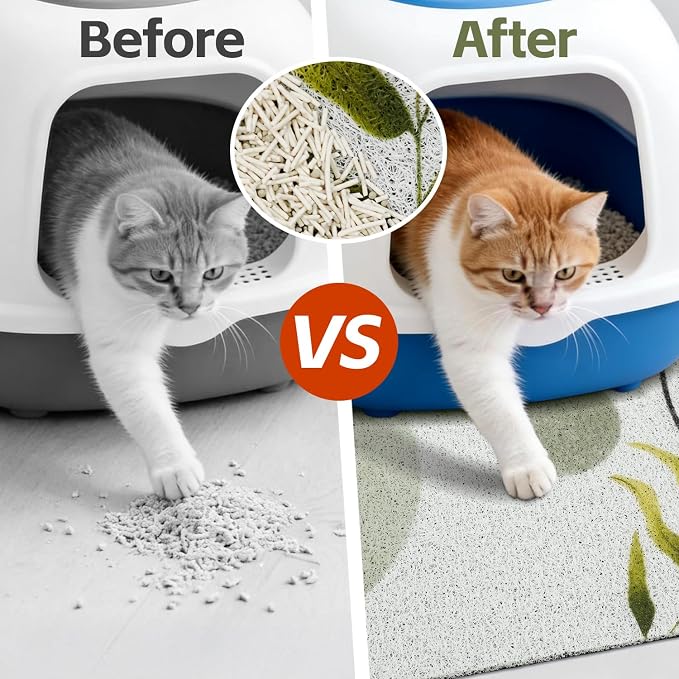 Cat Litter Mat Litter Trapping Mat, 33"x22" Waterproof Urine Proof Litter Box Mat Catcher Mat Non-Slip Washable for Kitty Kitten, Green