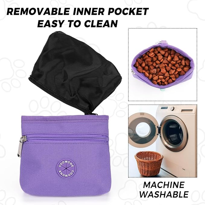 Dog Treat Pouch with Pet Training Clicker, Detachable Dog Puppy Training Treat Bag, 900D Oxford Cloth Magnetic Closure Small Dog Walking Bag for Travel or Outdoor Use (Purple)