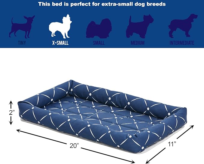 MidWest Homes for Pets 40222-BLD Quiet Time Couture Ashton Bolster Pet Bed, Small Dog/22, Blue