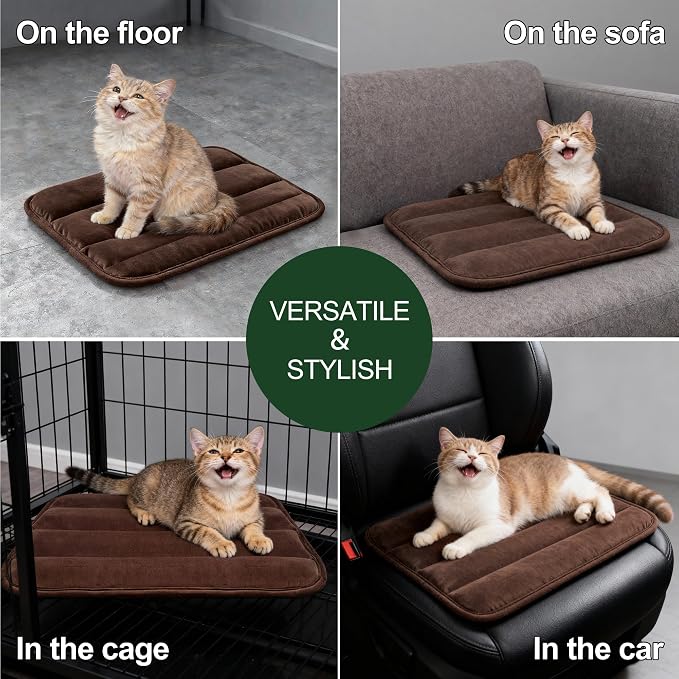Dog Bed Mat, Reversible Dog Crate Pad with Washable Kennel Mat and Soft Foam, Flat Pet Bed for Dogs & Cats, for Crates Carriers & Travel (Dark Brown, 18" L*12" W*1.5" Th)