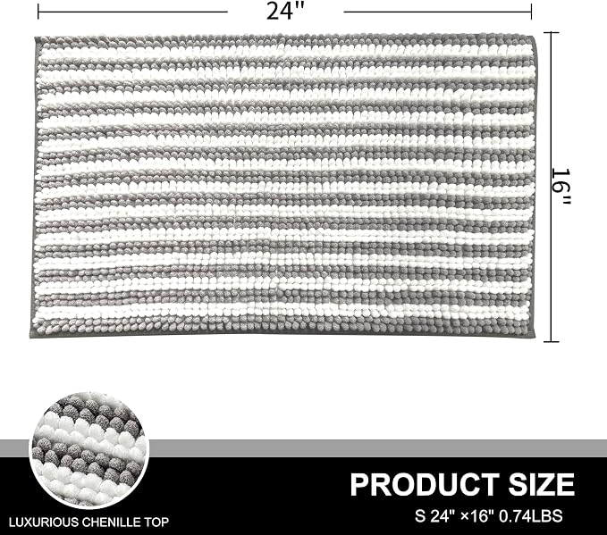 Dog Door Mat for Muddy Paws - Absorbent Quick-Dry Non-Slip Washable Chenille Pet Rug, Indoor Entryway Mat for Front Door & Crate (Gray, 24" L*16" W)