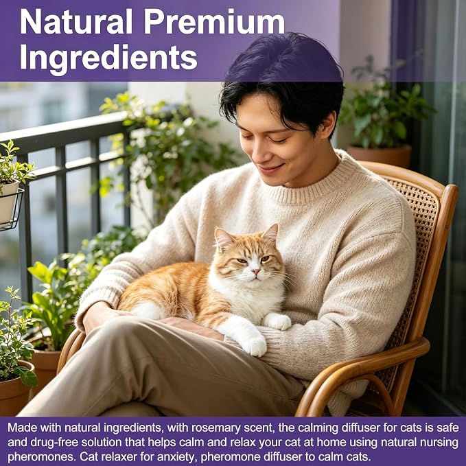 Cat Calming Diffuser Kit 1 Diffuser Plus 3 Refills 90-Day Support Cat Pheromone Diffuser for Feline Calming Urine Marking Excessive Meowing Scratching Odorless Formula for All Felines