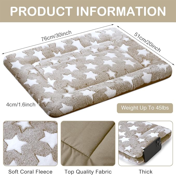 4 Pcs Dog Crate Pads Soft Warm,20 x 30 x 1.6 Inch,Star,Apricot | Ultra Soft Warm Washable Anti-slip Kennel Bed Mat for Pets,Reversible Replaceable,for Small Medium Large Dogs and Cats
