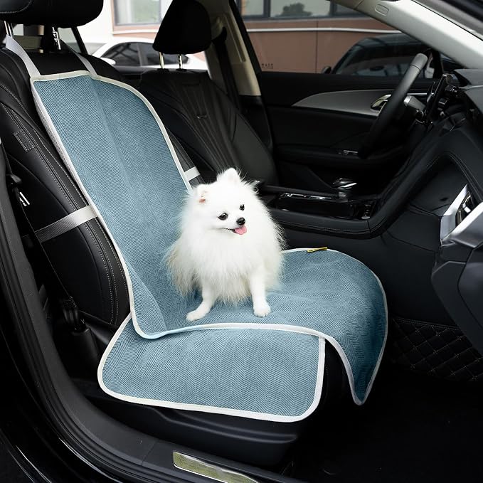 FUNNY FUZZY Dog Car Seat Cover for Front Seat, Dog Seat Cove Waterproof, Scratchproof Non-Slip Car Seat Protector, Universal Fit Most Cars, SUVs, Trucks, Blue