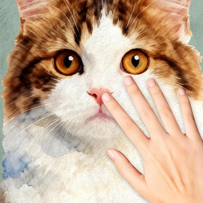 Custom Gifts for Cat Dad Mom Personalized Fleece Throw Blanket with Pet Portrait Picture & Name Cute Cozy Soft Warm Unique Gifts for Pets Lover (Watercolor Style)