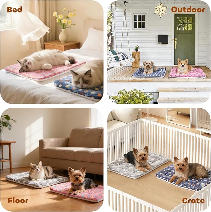 Mora Pets Dog Bed Crate Pad Ultra Soft Pet Bed with Cute Star Print Washable Reversible for Large Medium Small Dogs 21 x 12 inch 2 Pack Pink