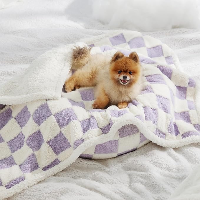 LE SURE Waterproof Puppy Blanket for Small Dogs - Washable Double Sided Dog Blankets with Warm Jacquard Shag and Soft Sherpa Fleece, Pet Cat Blanket for Couch Protection, 3D Textured Cloud, Purple