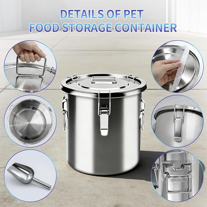 50 lb Stainless Steel Dog Food Storage Container, Airtight Metal Pet Food Storage Bin with Lid and Scoop, Large Dog Food Container for Dry Food, Keep Fresh, Easy to Clean
