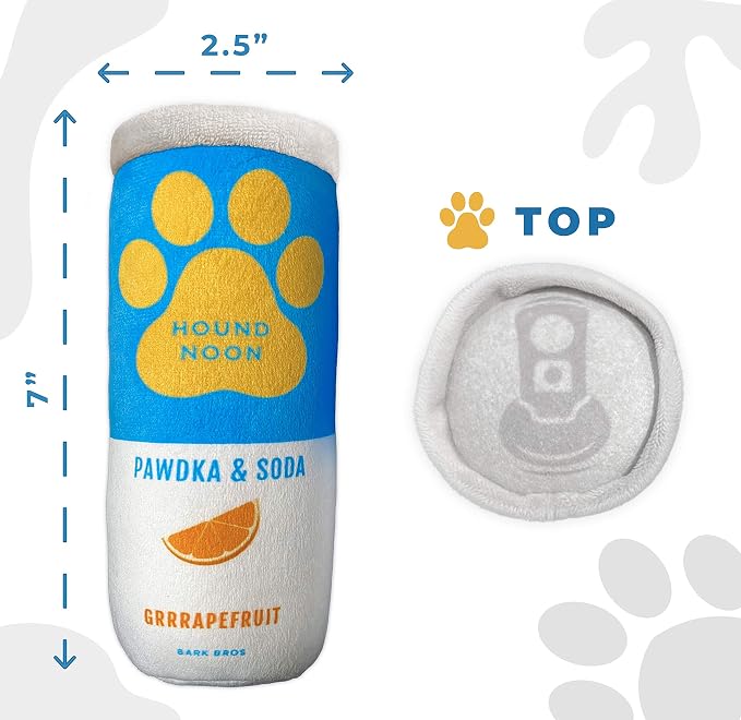 Bark Bros - Hound Noon - Two Pack Plush Squeaky Dog Toys Funny Drink Parody - Alcohol Dog Toy - Dog Birthday Toy - Cute Dog Toys - Beer Dog Toy - Puppy Gifts (Hound Noon Pawdka & Soda)