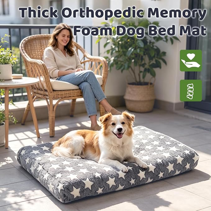 Orthopedic Dog Bed for Large Dogs with Removable Washable Cover | Orthopedic foam support, egg-crate design for joint pain relief, breathable cover, non-slip bottom, crate-friendly travel bed