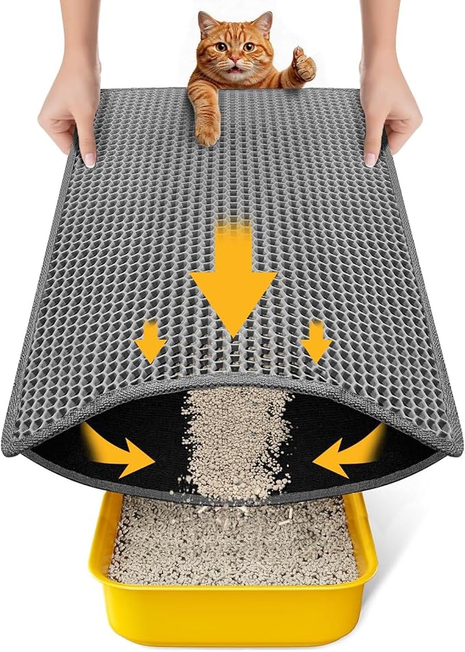 Cat Litter Mat New Size 23.6"x14.6" for Small Spaces, Upgrade Super Waterproof Back Layer Litter Box Mat, Non Slip, Durable, Soft on Paws Kitty Trapping Matt, Gray