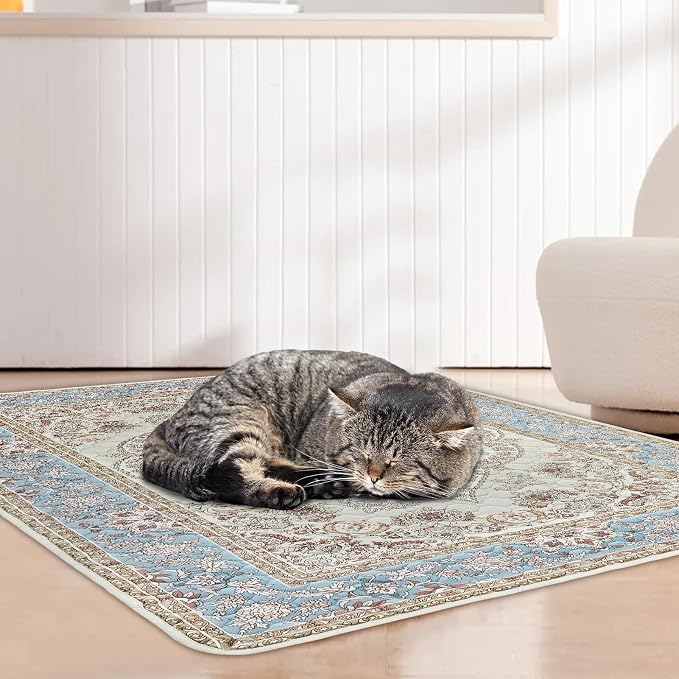 Cat Litter Mat 2 Pack, Reusable Large 36"x48" Kitty Litter Trapping Mat, Machine Washable Litter Mats for Cats, Waterproof & Non-Slip Compatible with Cat Box(Grey Medallion)