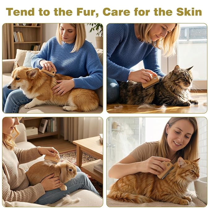 Dog Brush for Shedding, Wood Deshedding Brush for Dogs, 4.3inch | Ergonomic Pet Hair Removal Tool, Painless Wood Remover for Pet Hair, Cats, Horses Cleaning, Grooming, Short and Long Fur