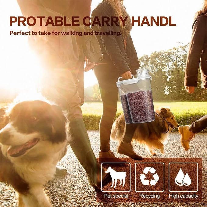TIOVERY Dog Food Storage Container, 5-7 Lbs Airtight Pet Food Container, Cat food Container Dispenser with Portable Handle, Pouring Spout, Measuring Cup and a Collapsible bowl for Dogs Cats White/6Qt