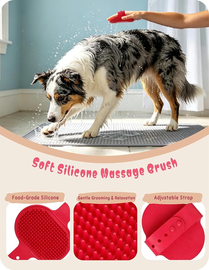 Dog Bathing Supplies Pet Grooming Set Kit, Bath Washing Gloves, Towels, Shampoo Bath Brush, Finger-Sleeve Toothbrush, Pet Washing Kit, Suitable for Dogs and Cats 9-Piece (Pink)
