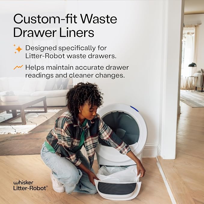 Litter-Robot Waste Drawer Liners by Whisker, 25 Pack - Litter Box Liners, Custom Fit for Litter-Robot, 9-11 Gallons of Capacity, Quick to Install and Easy to Empty