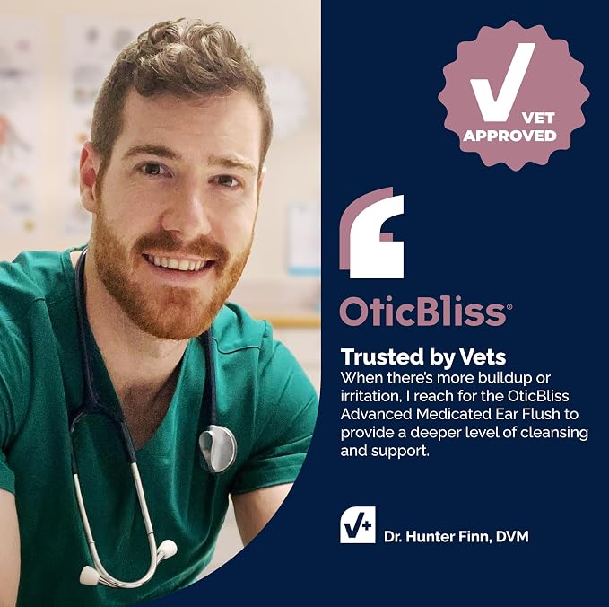 Vetnique Oticbliss Medicated Dog Ear Wipes, Yeast & Ear Infection Treatment | Antiseptic, Antibacterial & Antifungal Hydrocortisone & Miconazole Wipes for Itchy, Yeasty Dog & Cat Ears, Non-Stinging