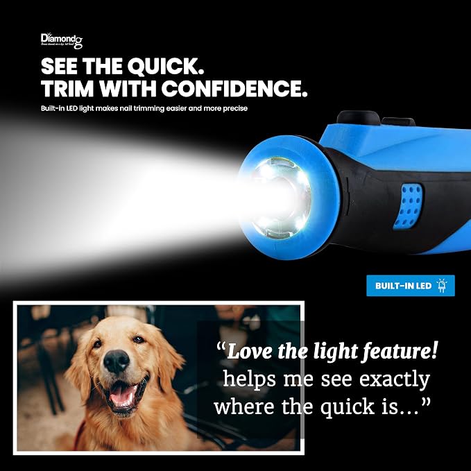 Diamondg Cordless Dog Nail Grinder - Quiet Sound with LED Light, Blue | 5-Speed Rechargeable Pet Nail Trimmer for Small & Large Dogs, USB-C Charging, 4hrs. Runtime, Painless Dog Nail Grinding Kit