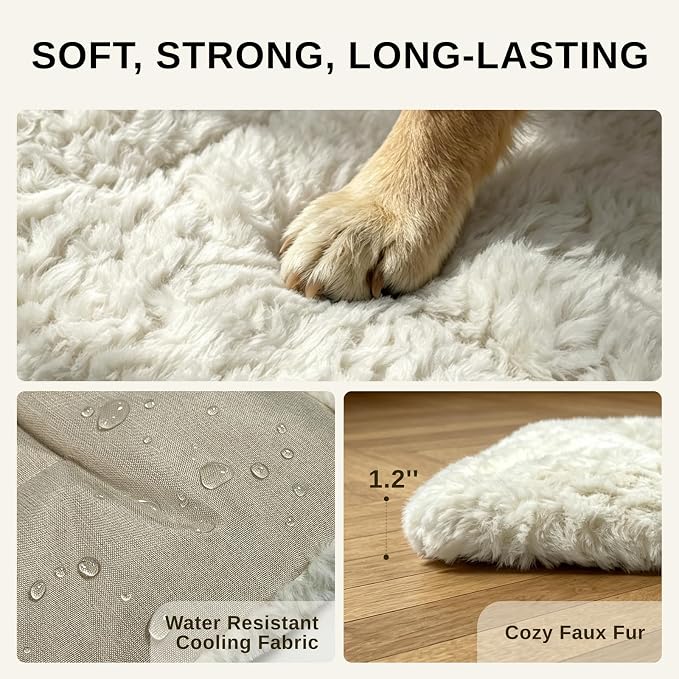 Reversible Dog Crate Mat for X-Large Dogs,Oxford & Fleece,47"x29",Beige | 1.2" Fill Preserves Crate Height,Fleece Cozy,Wipes Clean,Splash-Proof,Machine Washable, Folds Flat For 30" Wire Crate & Go