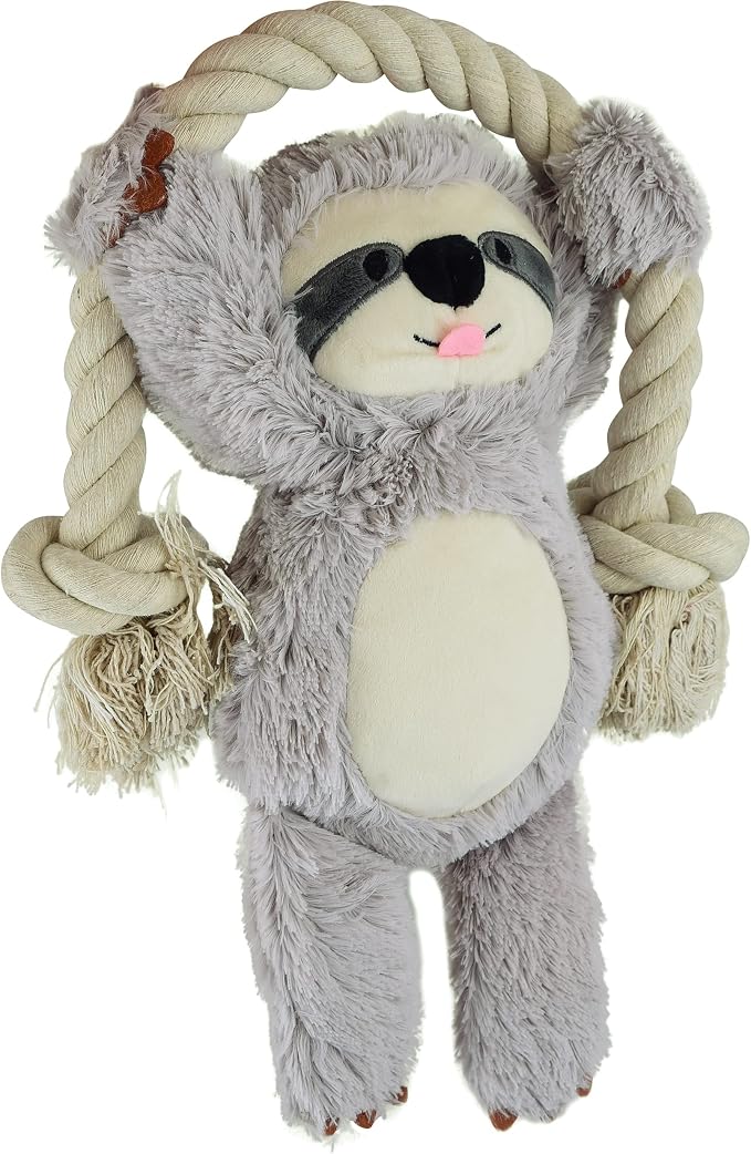 Native Pup Dog Toy Rope and Plush Stuffed Squeaker, Tug of War Toys for Dogs, Puppy Welcome Home Add on for Pets (Sloth)