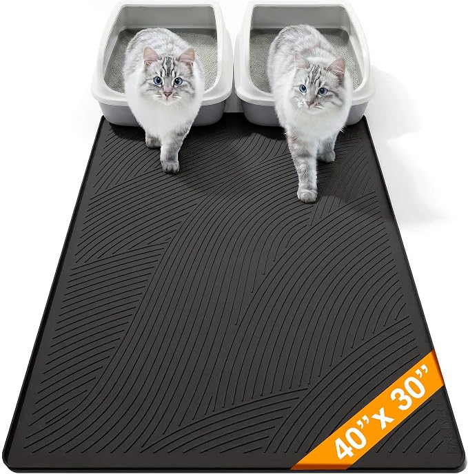 Cat Litter Box Mat - XL Extra Large Size 40 x 30 in, Water Proof, Kitty Litter Trapping Mat, Easy to Clean, Scatter Control, Odorless, Pet Supplies for Indoor Cats, Dark Gray