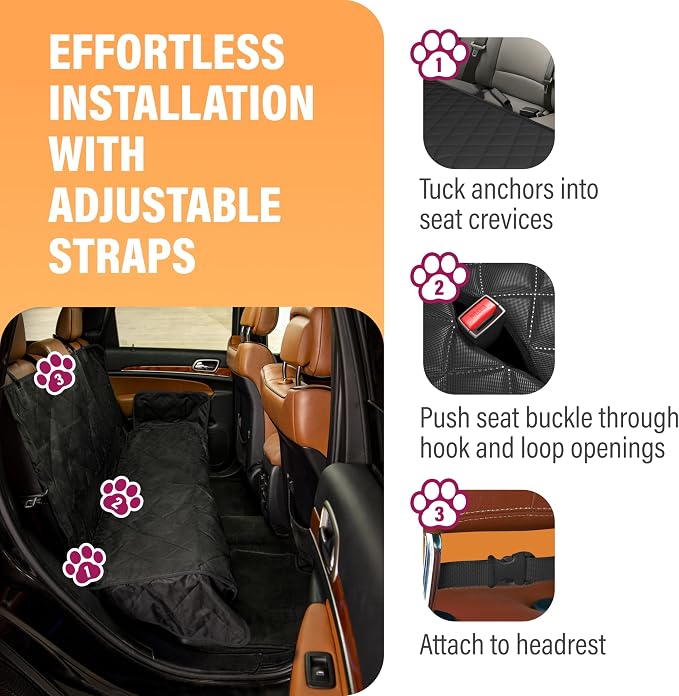 Active Pets Black Car Rear Seat Cover for Dogs, Durable Waterproof & Scratch Resistant Vehicle Backseat Protector, Nonslip Dog Accessory & Pet Protection for Back Seats, Machine Washable