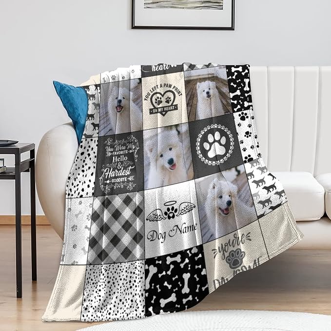 Artsadd Personalized Pet Memorial Gifts, Custom Memorial Blanket Gifts for Cats Pets Dogs Lovers - Customized Puppy Photo Collage Throw Blanket with Pictures Name, Loss of Pet Sympathy Gift 30"x40"