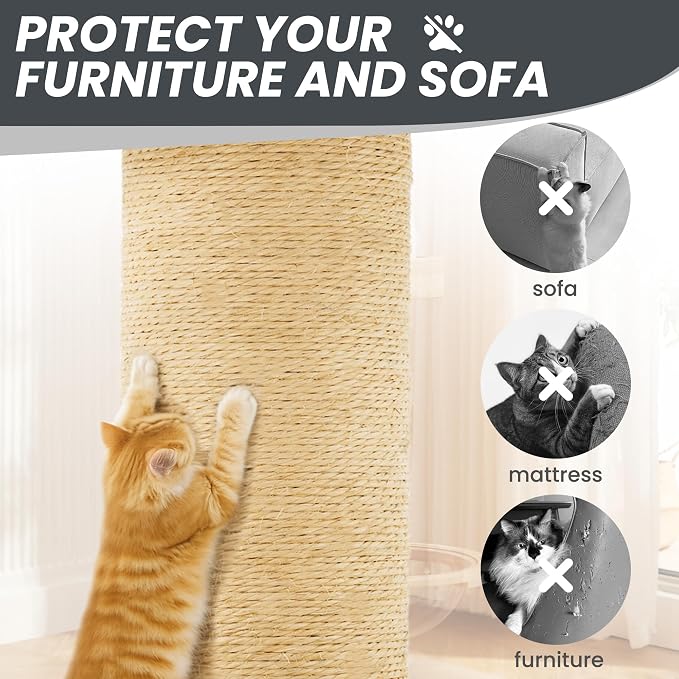 59in Large Cat Tree Tower for Indoor Cats with Soft Plush Hang Ball, Two Condos, Sisal Scratch Posts & Rope Play for Kittens/Adult Cats, Dark Grey