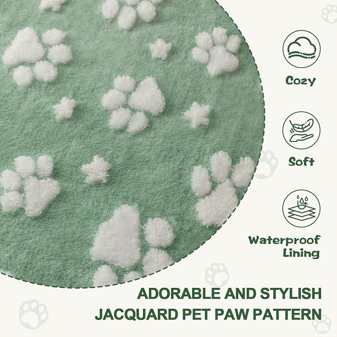 Waterproof Blanket for Dog Cat or Adult, Cute 3D Textured Paw Dog Blanket for Bed Couch Sofa, Soft Liquid Pee Proof Pet Furniture Protector, 60"x80", Green