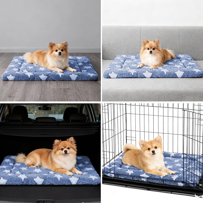 Dog Bed Mat - Dog Crate Pad - Reversible Mat for Pet Comfort - Soft Bed Crate Pads with Dual-Sided Design for All Seasons(Dark Blue Stars, 24" L*18" W*1.5" Th)