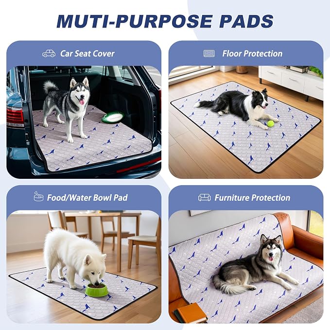 Washable Dog Pee Pads, Non-Slip Waterproof, 36 x 41 in, 2 Pack, Dolphin | Super absorbent, waterproof and non-slip; washable, reusable dog pads for crates, playpens, floors, furniture and travel